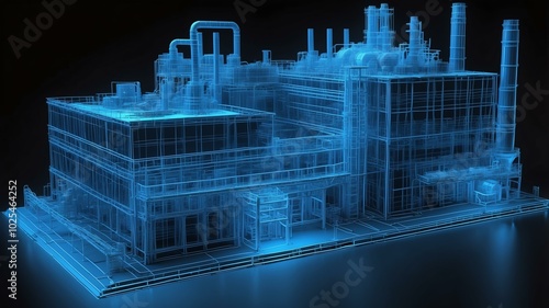 3d wireframe model of a factory design concept background