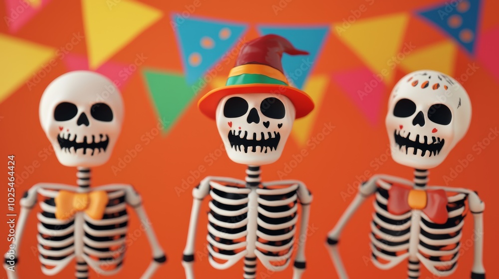 Playful Skeletons in Festive Atmosphere Playful Skeletons in Festive Atmosphere