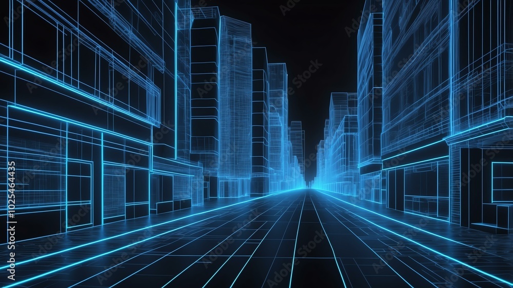 Fototapeta premium 3d wireframe model of a city street design concept background