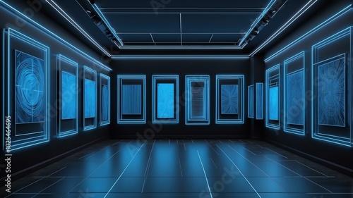 3d wireframe model of a art gallery design concept background