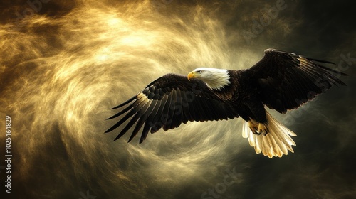 Wallpaper Mural Majestic Bald Eagle in Flight Against a Swirling Sky Torontodigital.ca
