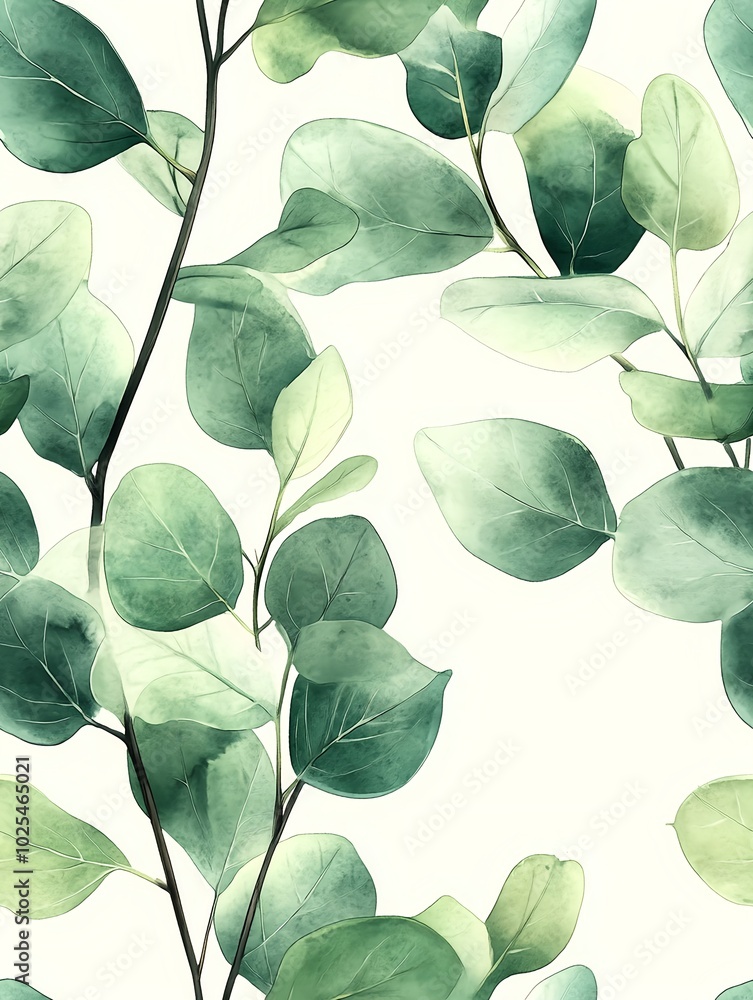 Watercolor eucalyptus pattern in soft green seamless pattern Watercolor eucalyptus pattern in soft green seamless pattern