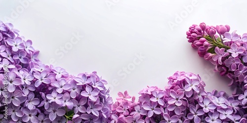 Minimalist background with large lilac flowers on a white background