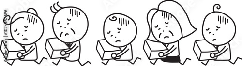 荷物を持って走る落ち込んだ表情の人たち