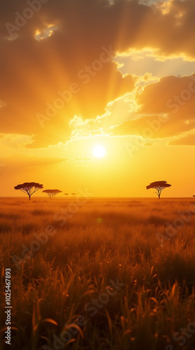 A Breathtaking Sunrise Over the Savanna of Central Kruger National Park in South Africa. 