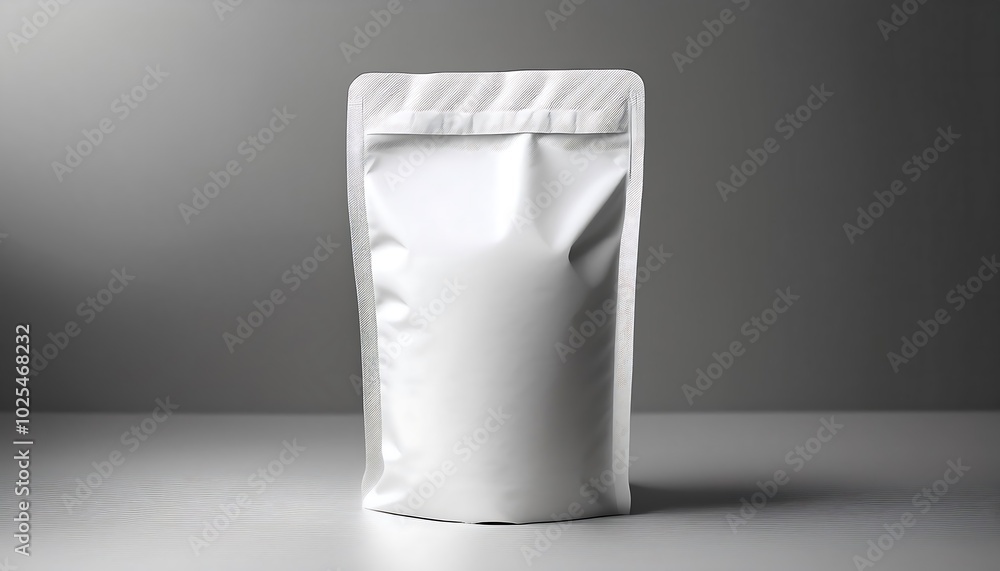 Elegant upright coffee bag mockup with zip lock top featuring soft shadows on a neutral background. Generative AI Elegant upright coffee bag mockup with zip lock top featuring soft shadows on a neutral background. Generative AI