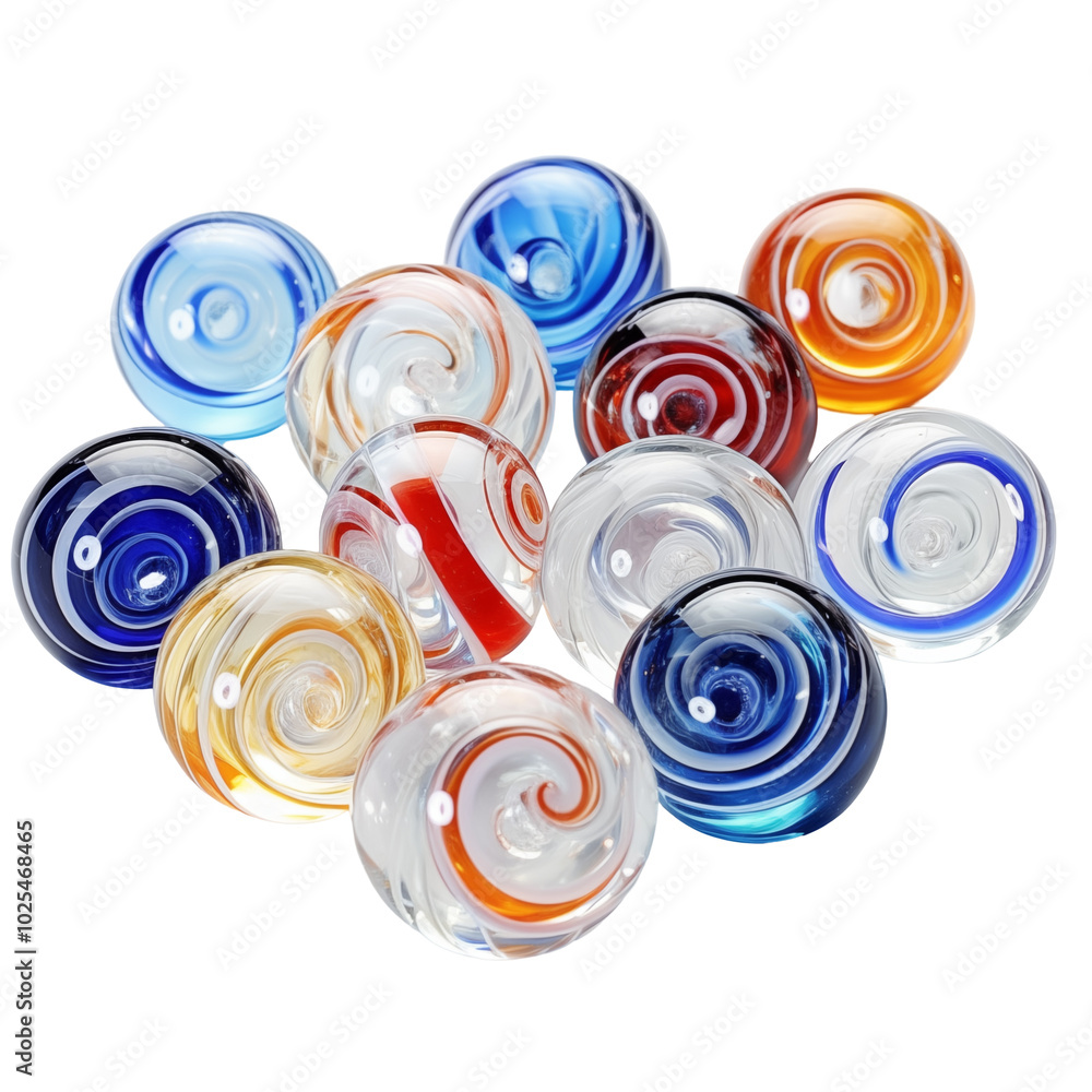 Colorful Swirl Glass Marbles Arranged On Transparent Background Colorful Swirl Glass Marbles Arranged On Transparent Background