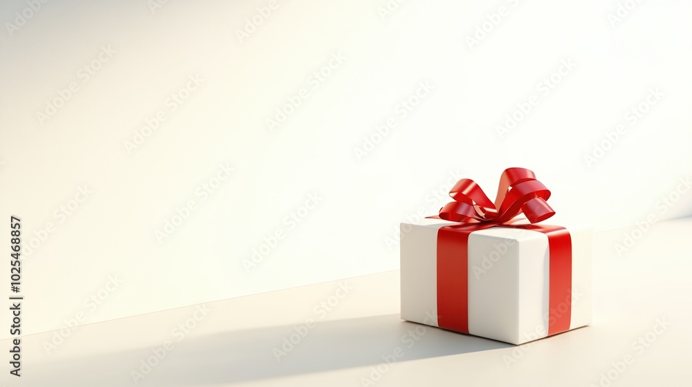 A white gift box with a red ribbon on a white isolated background. A white gift box with a red ribbon on a white isolated background.