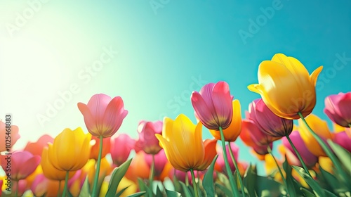 Vibrant Tulip Garden Under Sunny Sky photo