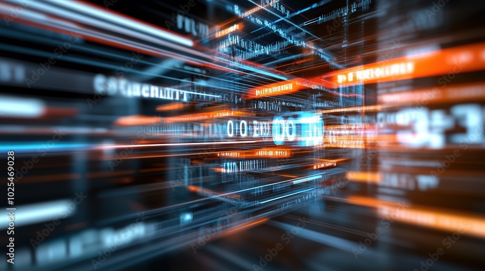 Abstract data visualization with vibrant lights and numbers in motion. Abstract data visualization with vibrant lights and numbers in motion.