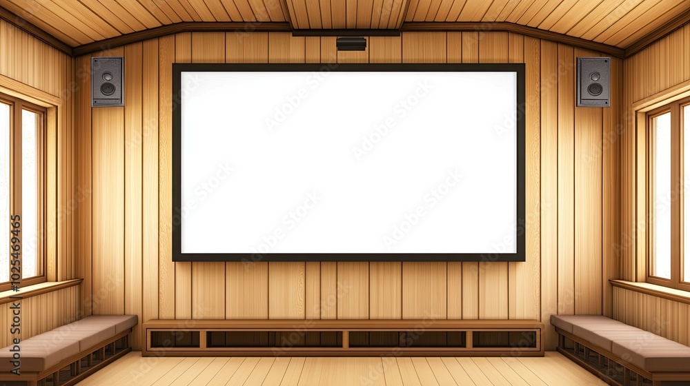 Cozy Room with Blank Screen and Wooden Walls Cozy Room with Blank Screen and Wooden Walls