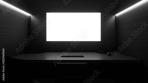 Minimalist Workspace with Blank Screen and Keyboard