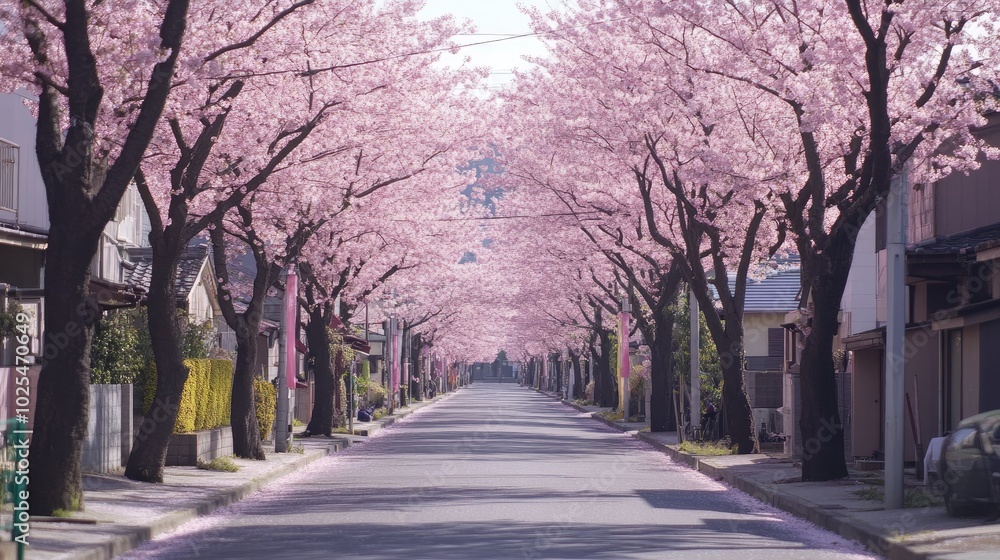Serene Cherry Blossom Lane in Full Bloom Serene Cherry Blossom Lane in Full Bloom