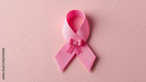 Pink ribbon in a woman’s hand against a pink backdrop, representing Breast Cancer Awareness Month