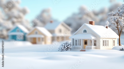 Charming houses covered in snow, peaceful winter landscape