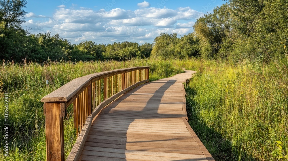 Scenic Walkway Through Lush Greenery and Sky Scenic Walkway Through Lush Greenery and Sky