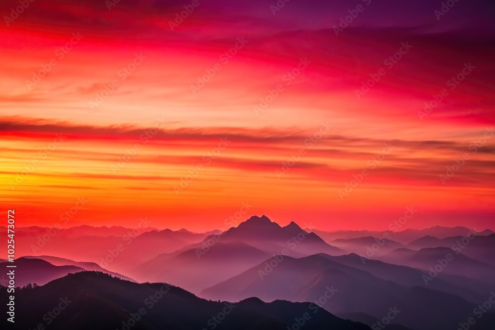 Obraz premium Minimalist crimson sky sunrise high mountains