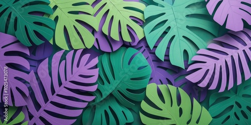 Tropical leaves in shades of green and purple, Tropical leaves in green and purple shades