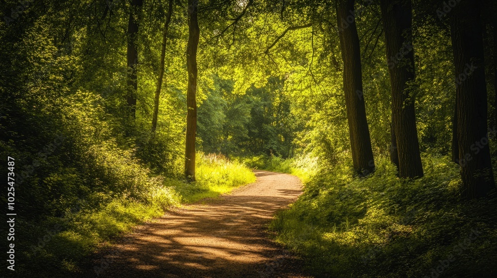 Obraz premium Serene Path Through Lush Green Forest Landscape
