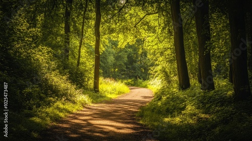 Serene Path Through Lush Green Forest Landscape