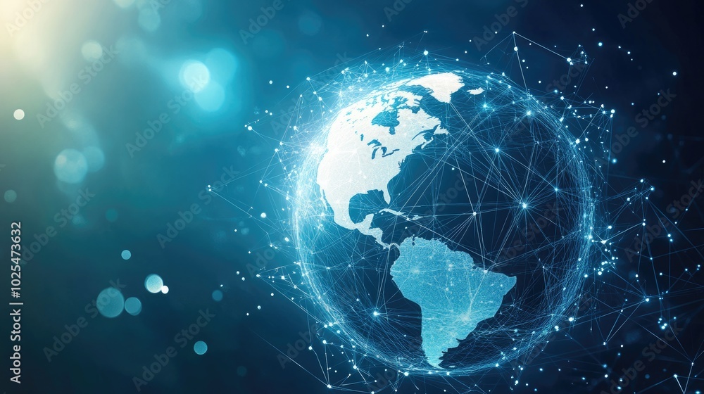 Naklejka premium Digital Globe with Network Connections and Light Effects
