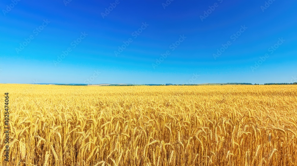 Fototapeta premium Golden Wheat Field Under Clear Blue Sky
