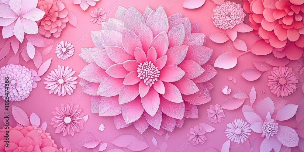 Bright pink dahlia encircled by soft pink chrysanthemums, Pink dahlia surrounded by soft pink chrysanthemums Bright pink dahlia encircled by soft pink chrysanthemums, Pink dahlia surrounded by soft pink chrysanthemums