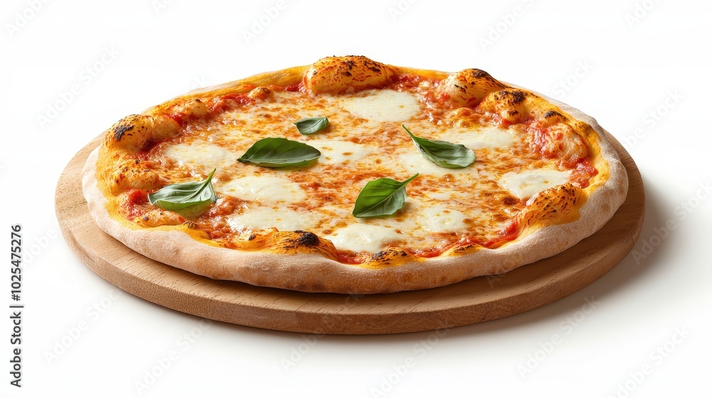 Freshly Baked Margherita Pizza on Wooden Board Freshly Baked Margherita Pizza on Wooden Board