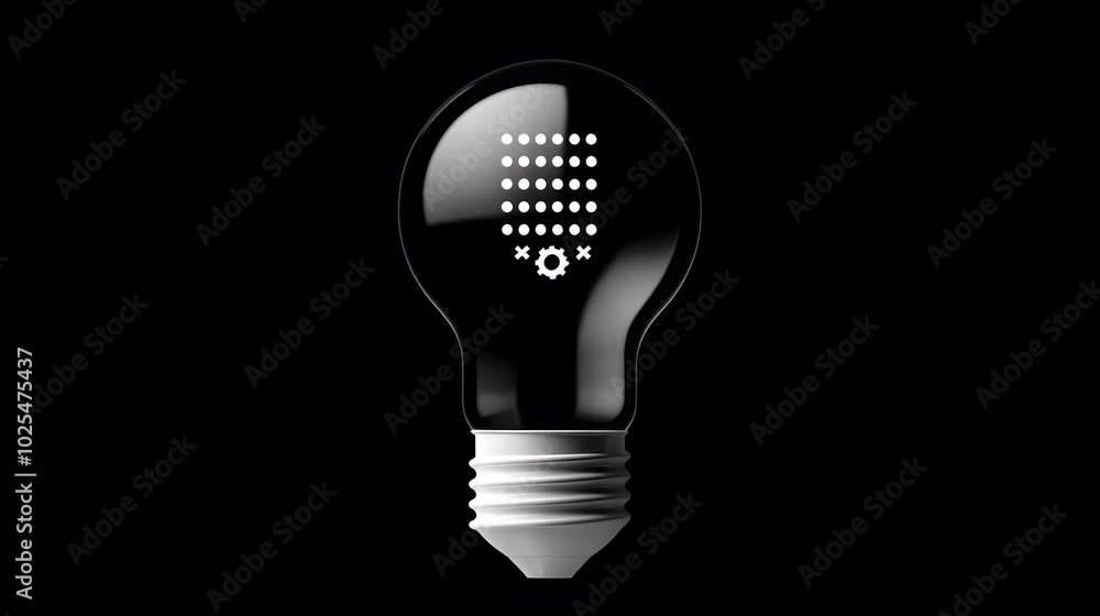 Stylish black light bulb with a digital pattern and gear icon, symbolizing innovation. Stylish black light bulb with a digital pattern and gear icon, symbolizing innovation.