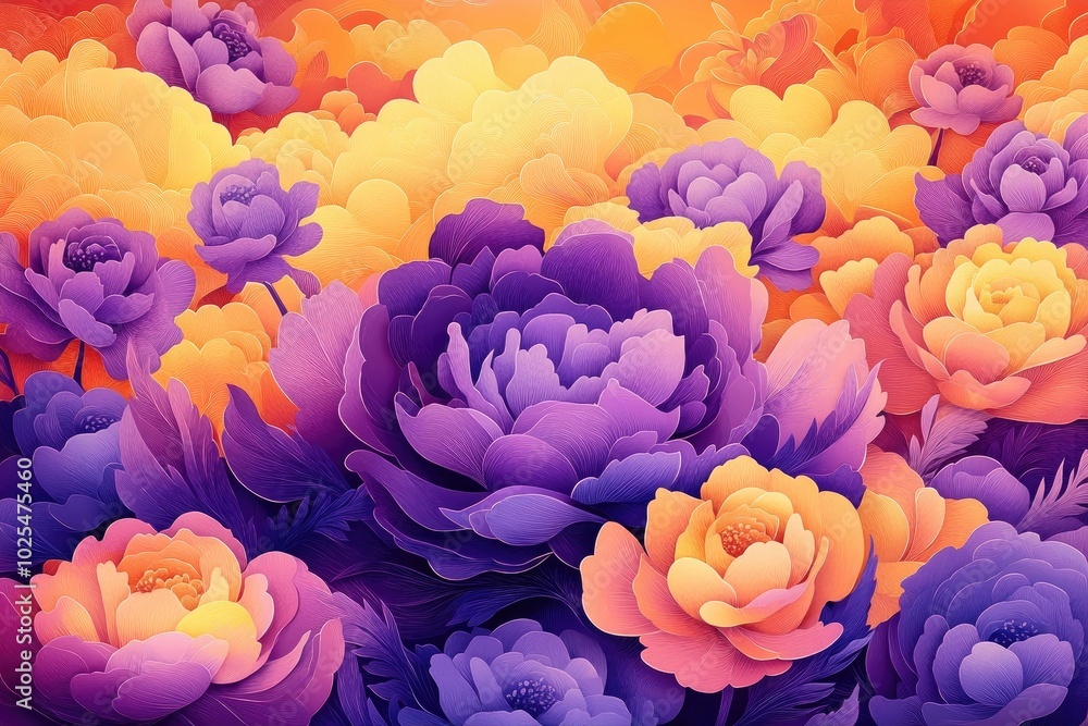 Purple flower blossoms in a vibrant display, Vibrant display of purple flower blossoms Purple flower blossoms in a vibrant display, Vibrant display of purple flower blossoms