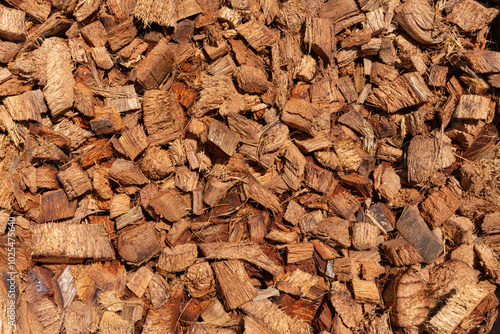 Brown coconut peel chopped nature Ingredient organic.