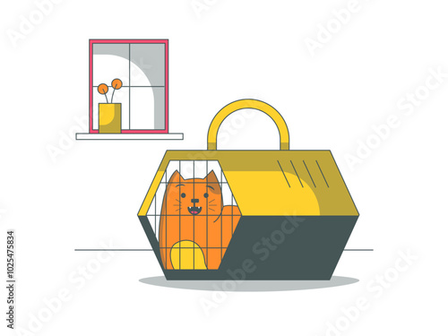 Cat is in the cage. Cats illustration. Flat vector illustration.
