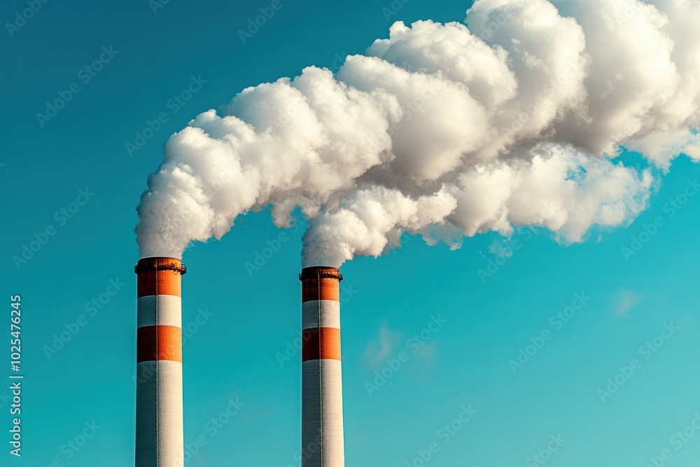 Industrial Chimney Stacks Emitting Smoke Industrial Chimney Stacks Emitting Smoke