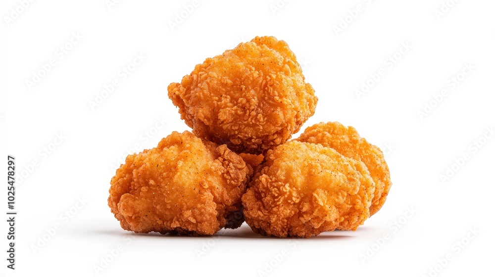 Crispy Fried Chicken Bites Stacked on White Background Crispy Fried Chicken Bites Stacked on White Background