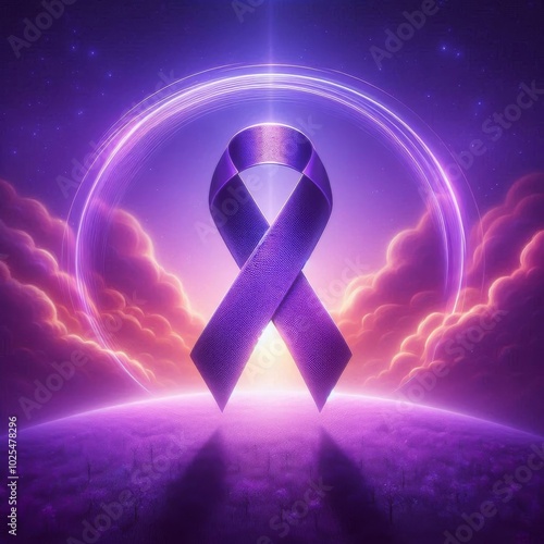 Purple awareness ribbon symbolizing hope for epilepsy, domestic violence, cancer, and more photo