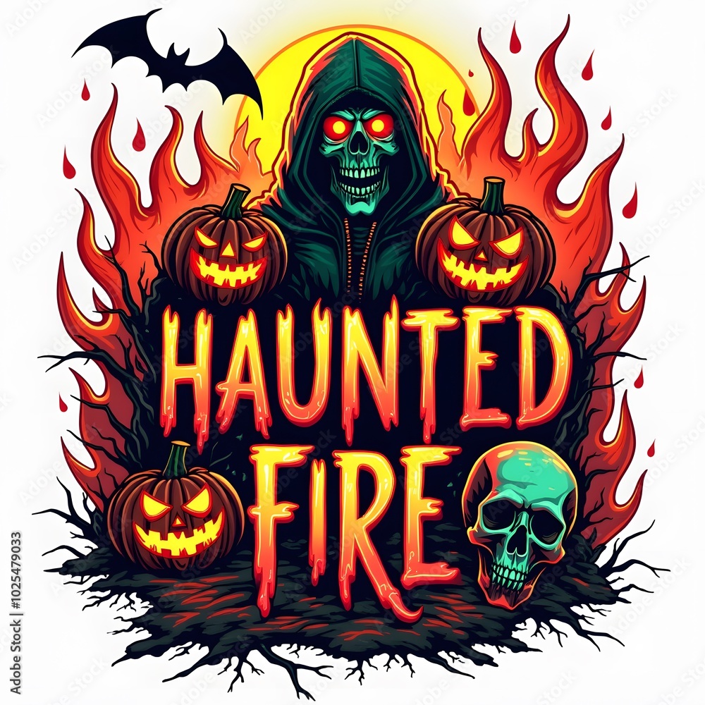 Halloween Haunted Fire T-shirt Design Halloween Haunted Fire T-shirt Design