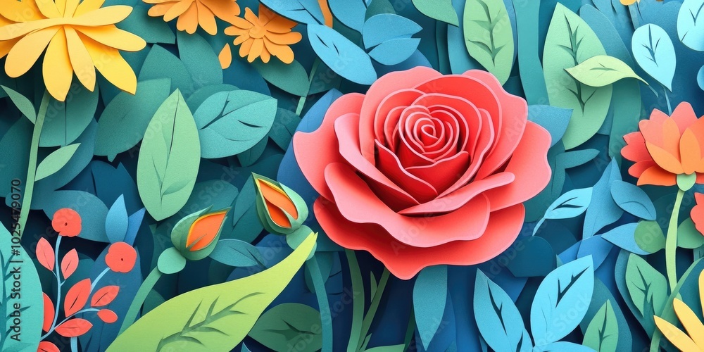 Close-up of a rose and its buds in a charming flower garden A vibrant display of blossoms in a plant nursery setting, Close-up of a rose with buds in a colorful flower garden Close-up of a rose and its buds in a charming flower garden A vibrant display of blossoms in a plant nursery setting, Close-up of a rose with buds in a colorful flower garden