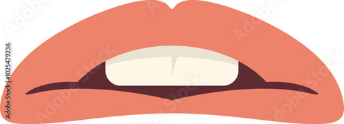 Cartoon illustration of a woman mouth biting her lower lip, isolated on white background