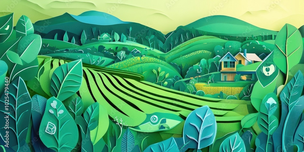 Smart farming technology concept showcasing IoT icons on green tea leaves in a cultivated agricultural setting Digital farming visualization and transformation in agriculture Smart farming technology concept showcasing IoT icons on green tea leaves in a cultivated agricultural setting Digital farming visualization and transformation in agriculture
