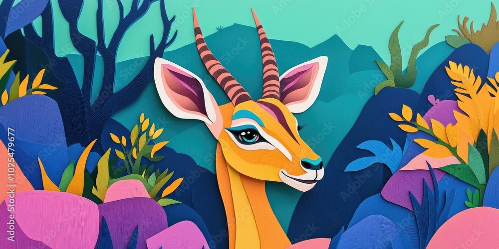 Portrait of a female impala antelope in a natural setting, Female impala antelope portrait in natural environment Portrait of a female impala antelope in a natural setting, Female impala antelope portrait in natural environment