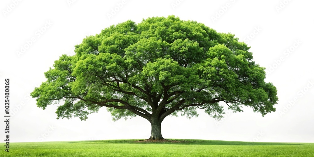 Minimalist illustration of a big oak tree on a white background Minimalist illustration of a big oak tree on a white background