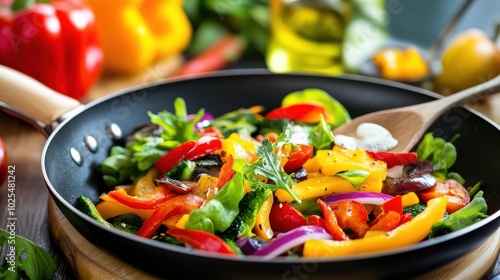 Colorful Stir-Fry of Fresh Vegetables in Skillet