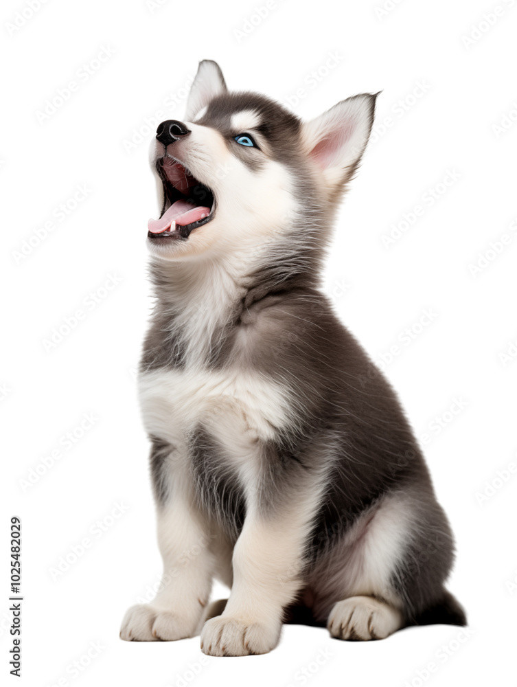 Siberian Husky Puppy With Blue Eyes Howling Against A Transparent Background Siberian Husky Puppy With Blue Eyes Howling Against A Transparent Background