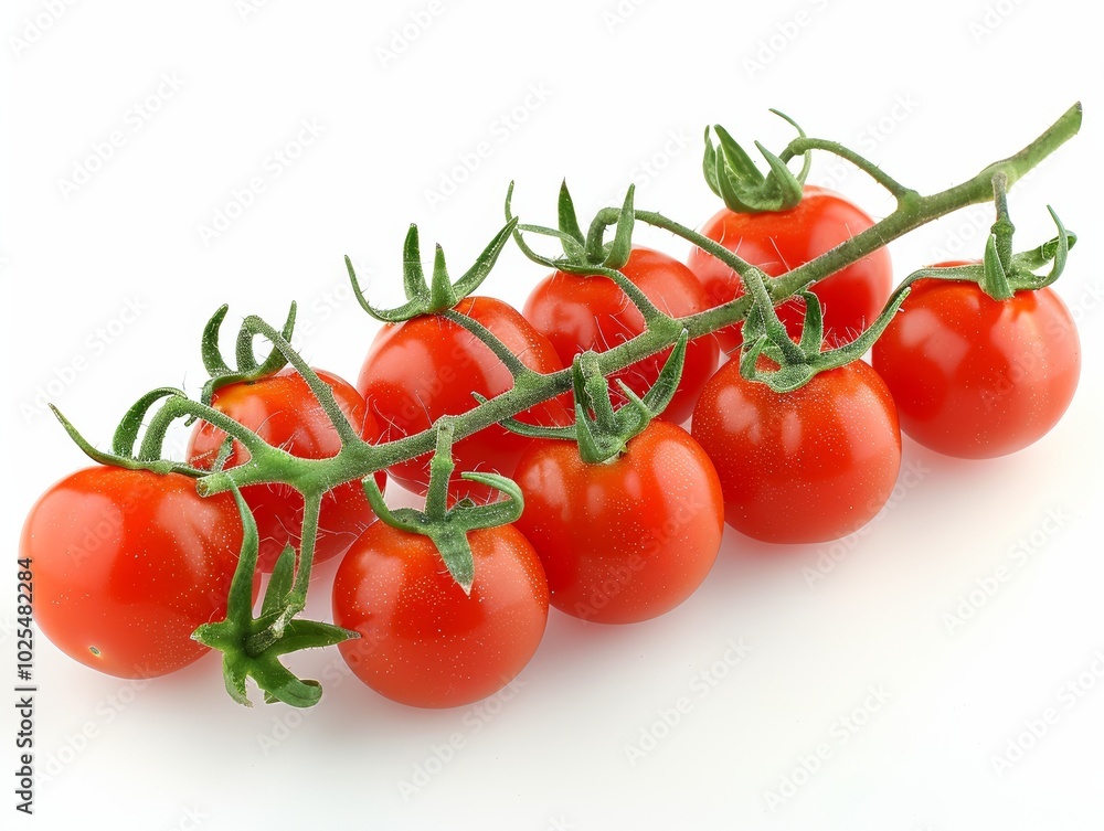 Fresh Cherry Tomatoes on the Vine Isolated on White Background Fresh Cherry Tomatoes on the Vine Isolated on White Background