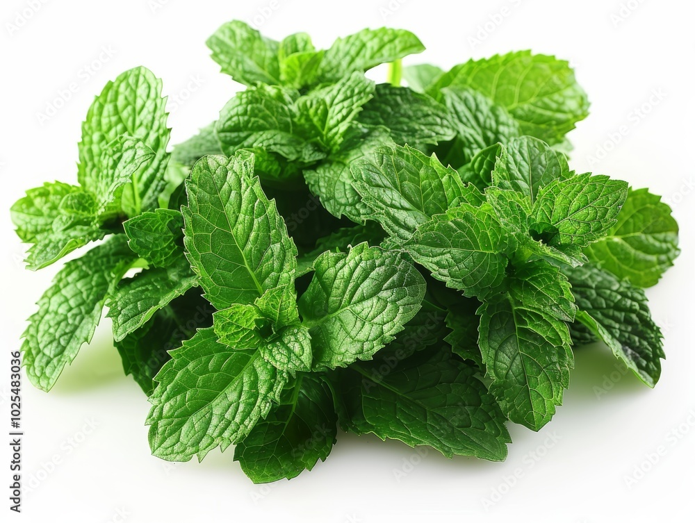 Fresh Mint Leaves Isolated on White Background Fresh Mint Leaves Isolated on White Background