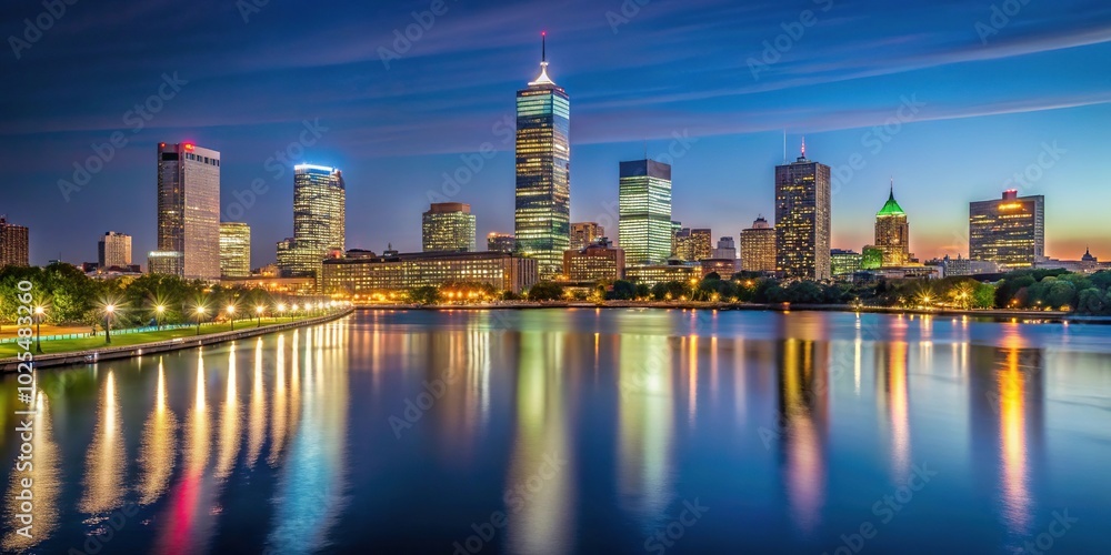 Fototapeta premium Minimalist long exposure Boston skyline night Charles River Memorial Drive