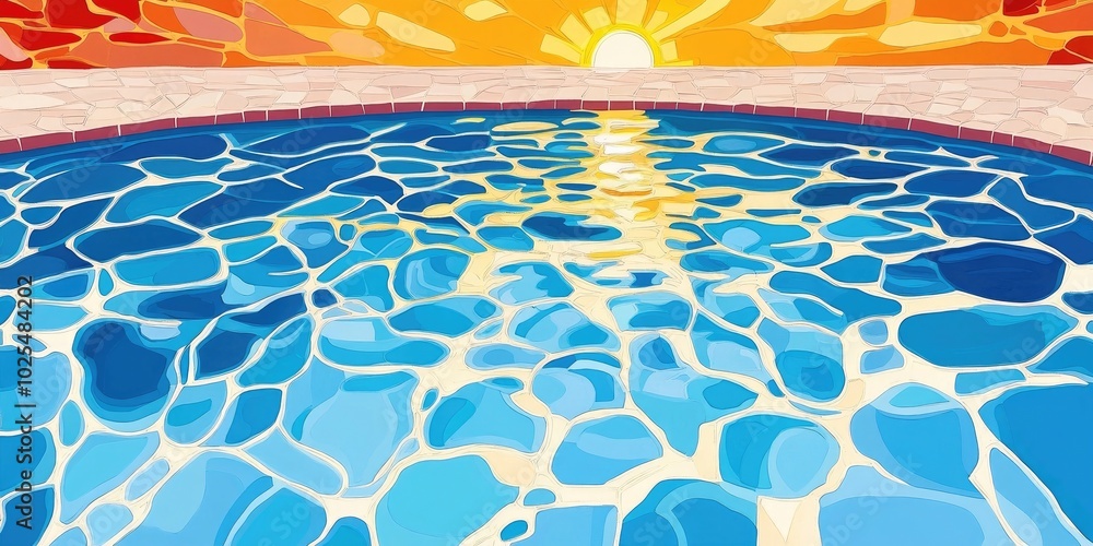 Obraz premium Clear water with ripples and patterns on a swimming pool surface, reflecting sunlight, Rippling clear water patterns on a sunlit swimming pool surface