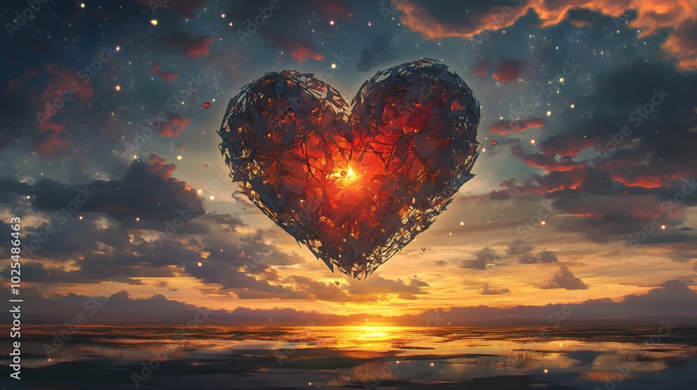 A Shattered Heart Glows in the Sunset Sky A Shattered Heart Glows in the Sunset Sky