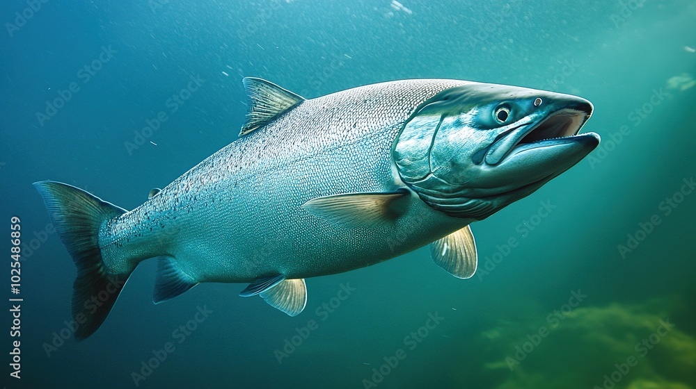 Close-up of a vibrant Steelhead fish in its natural habitat, showcasing its sleek body and shimmering scales. A perfect representation of wildlife, aquatic life, and fishing themes, ideal for nature, Close-up of a vibrant Steelhead fish in its natural habitat, showcasing its sleek body and shimmering scales. A perfect representation of wildlife, aquatic life, and fishing themes, ideal for nature,