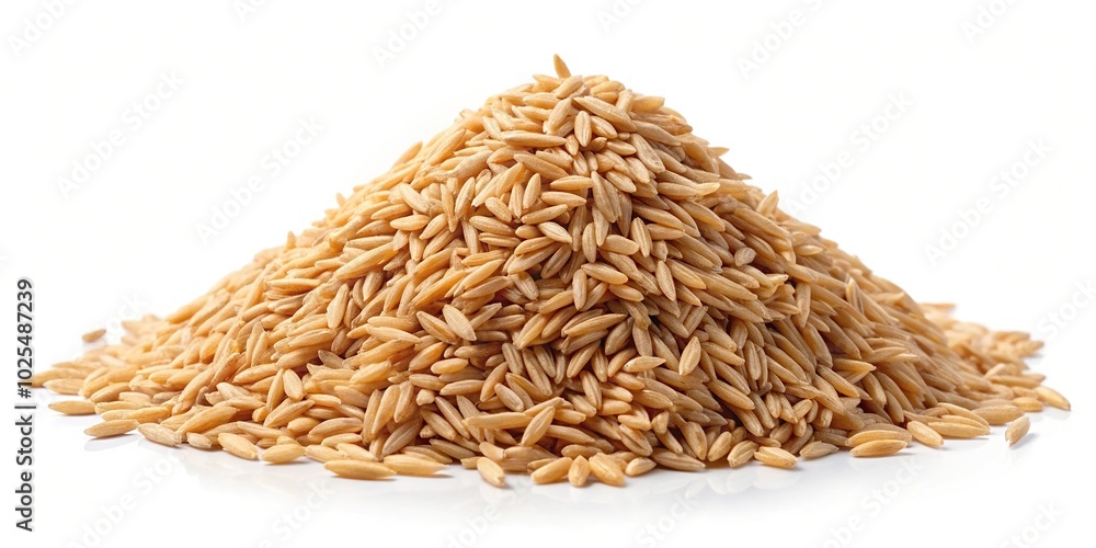 Minimalist pile of dry paddy grain or unmilled rice isolated on white background Minimalist pile of dry paddy grain or unmilled rice isolated on white background